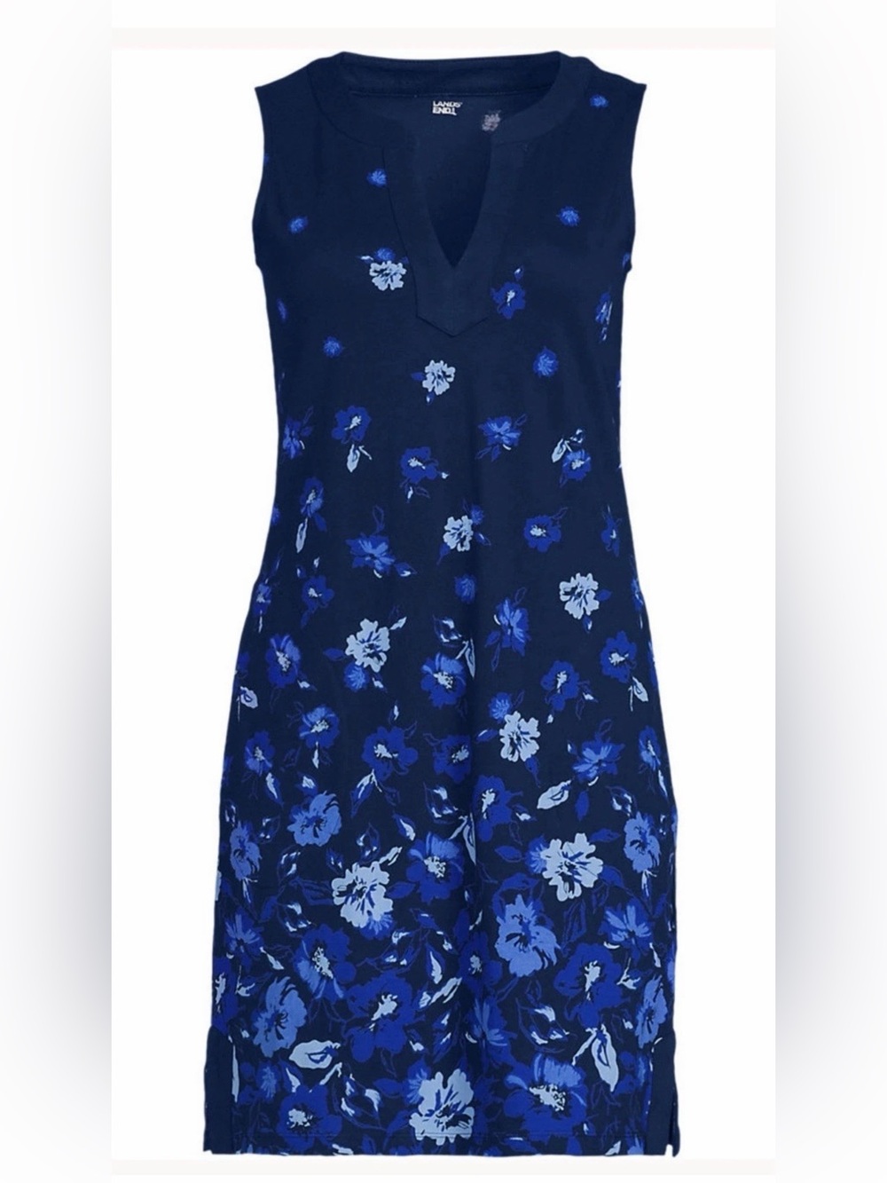 Womens New Lands' End Navy Blue Floral Sleeveless Dress coverup beach swim